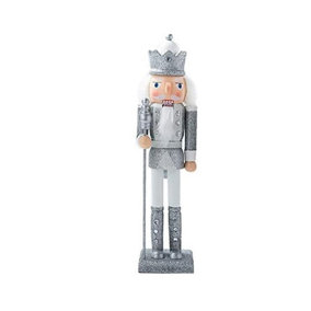 Silver Nutcracker Christmas Table Top Soldier With King - 30cm