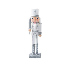 Silver Nutcracker Christmas Table Top Soldier With Sword - 30cm