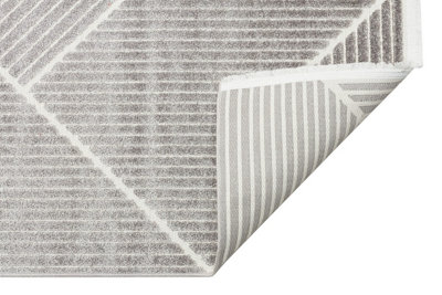 Silver Outdoor Rug, Geometric Striped Stain-Resistant Rug For Patio Decks, 3mm Modern Outdoor Area Rug-190cm X 290cm