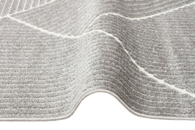 Silver Outdoor Rug, Geometric Striped Stain-Resistant Rug For Patio Decks, 3mm Modern Outdoor Area Rug-190cm X 290cm