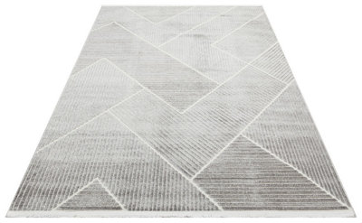 Silver Outdoor Rug, Geometric Striped Stain-Resistant Rug For Patio Decks, 3mm Modern Outdoor Area Rug-190cm X 290cm