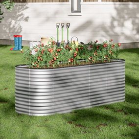 Silver Oval Metal Raised Bed Galvanized Raised Planter Box Outdoor Raised Garden Bed Kit 240cm W