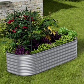 Silver Oval Shaped Galvanized Raised Garden Beds Outdoor Metal Planter Box for Vegetables Flowers 160cm W x 80cm D