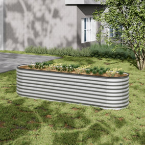 Silver Oval-Shaped Metal Raised Bed Galvanized Raised Planter Box Outdoor Raised Garden Bed Kit
