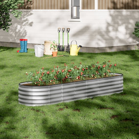 Silver Oval Three-grid Metal Raised Bed Galvanized Raised Planter Box Outdoor Raised Bed Kit Garden Raised Flower Bed 42cm H