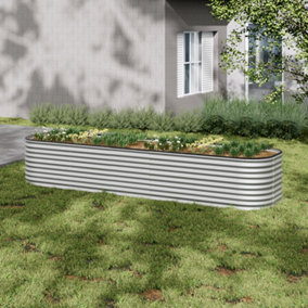 Silver Oval Three-grid Metal Raised Bed Galvanized Raised Planter Box Outdoor Raised Bed Kit Garden Raised Flower Bed 56cm H
