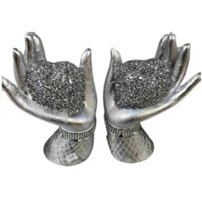 Silver Pair Of Heart In Hands Sparkle Ornament
