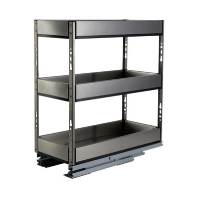 Silver Pantry Shelves Drawers, Soft Closure 3 Tier Aluminium Shelf Under Sink Slide Out  Cabinet 15cm W x 43cm D x 45cm H cm