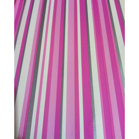 Silver Pink White Stripe Wallpaper Striped Metallic Bold Washable Feature