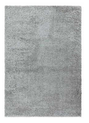 Silver Plain Luxurious Shaggy Modern Easy to Clean Rug for Living Room and Bedroom-200cm X 290cm