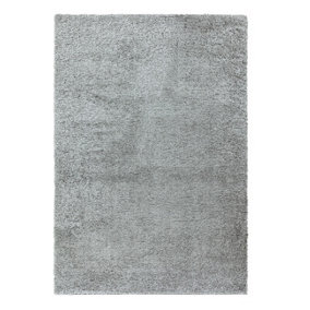 Silver Plain Luxurious Shaggy Modern Easy to Clean Rug for Living Room and Bedroom-80cm X 150cm