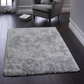 Silver Plain Shaggy Handmade Easy to Clean Rug for Living Room and Bedroom-120cm X 170cm