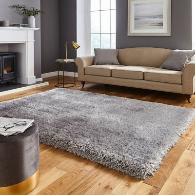 Silver Plain Shaggy Handmade Modern Easy to Clean Rug for Bedroom Dining Room Living Room -120cm X 170cm