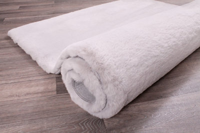 Silver Plain Shaggy Modern Easy to Clean Rug For Dining Room Bedroom And Living Room-80cm X 150cm