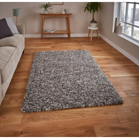 Silver Plain Shaggy Modern Machine Made Easy to Clean Rug for Living Room Bedroom and Dining Room-120cm X 170cm