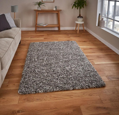 Silver Plain Shaggy Modern Machine Made Easy to Clean Rug for Living Room Bedroom and Dining Room-60 X 220cm (Runner)