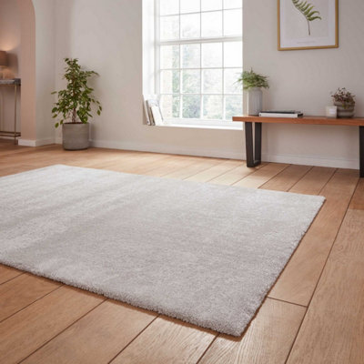 Silver Plain Shaggy Modern Rug Easy to clean Dining Room-60cm X 115cm