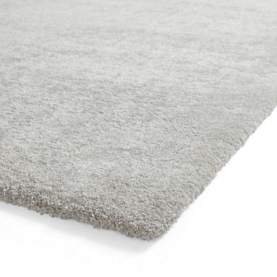 Silver Plain Shaggy Modern Rug Easy to clean Dining Room-60cm X 115cm