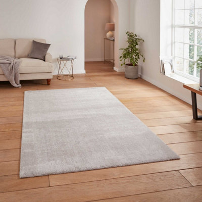 Silver Plain Shaggy Modern Rug Easy to clean Dining Room80cm X 150cm