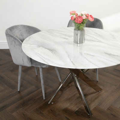 Silver Plated Marble Glass Round Dining Table