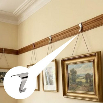 Silver Plated Picture Rail Hooks 44mm Heavy Duty Moulding Hooks Pack of ...