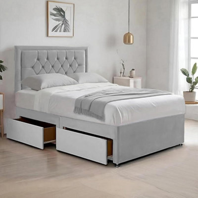 Silver Plush 6FT Super King Size Bed with Matttress 2 Storage Drawers ...