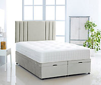 Silver Plush Foot Lift Ottoman Bed With Memory Spring Mattress And Headboard 4.0FT Small Double