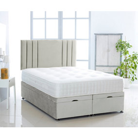 Silver Plush Foot Lift Ottoman Bed With Memory Spring Mattress And Headboard 4FT6 Double