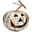 Silver Pumpkin Jack O Lantern Halloween Light Up Candle Metal Decoration Garden