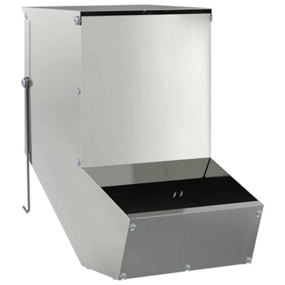 Silver Rabbit Feeder, 1.5 kg Capacity, Galvanised Steel with Wire Hooks
