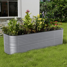 Silver Raised Garden Bed Kit Oval Shaped Galvanized Metal Planter Box for Gardening 320cm W x 80cm D