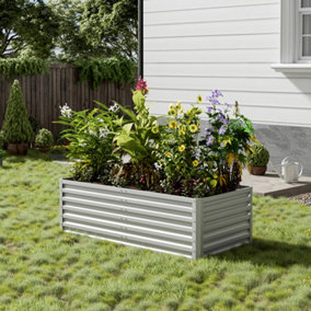 Silver Rectangle Two-grid Metal Raised Bed Outdoor Raised Bed Kit Galvanized Raised Planter Box Garden Raised Flower Bed