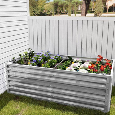 Silver Rectangular outdoor metal modular flower bed