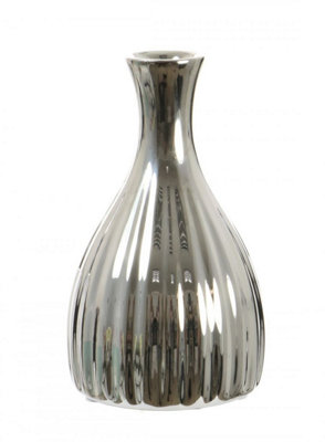 Silver Ribbed Ceramic Bulb Vase - Perfect for stems. (Height) 14 cm ...