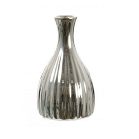 Silver Ribbed Ceramic Bulb Vase - Perfect for stems. (Height) 14 cm
