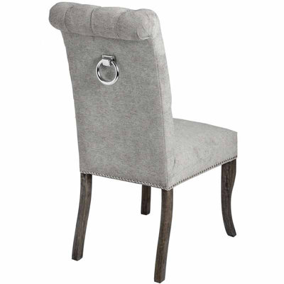 Silver Roll Top Dining Chair with Ring Pull - Fabric - L71 x W49 x H105 cm - Grey