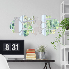 Silver Round Big Mirror Mirror Stickers Nursery Home Decoration Gift Ideas 28 pieces