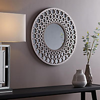 Silver Round Designer Wall Mirror Decoration Art Piece
