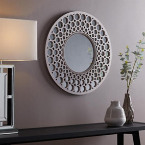 Silver Round Designer Wall Mirror Decoration Art Piece