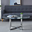 Silver Round Glass Coffee Table Metal Base for Living Room Dia 100cm