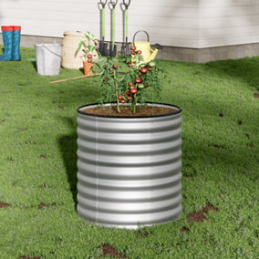 Silver Round Metal Raised Bed Galvanized Raised Planter Box Outdoor Raised Garden Bed Kit 80cm H