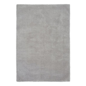 Silver Shaggy Modern Plain Easy to clean Rug for Dining Room Bed Room and Living Room-120cm X 170cm
