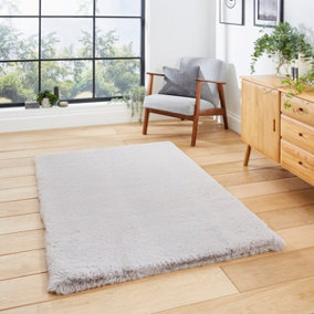 Silver Shaggy Modern Plain Easy to Clean Rug for Living Room and Bedroom-120cm X 170cm