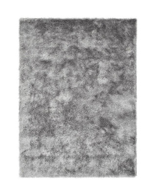 Silver Shaggy Rug, Anti-Shed Easy to Clean Rug, Handmade Plain Modern ...