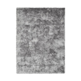 Silver Shaggy Rug, Anti-Shed Easy to Clean Rug, Handmade Plain Modern Rug for Bedroom, & Dining Room-120cm X 170cm