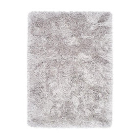 Silver Shaggy Rug, Anti-Shed Plain Rug, Modern Luxurious Rug for Bedroom, Living Room, & Dining Room-120cm X 170cm