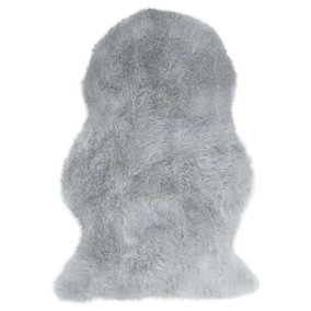 Silver Sheepskin Plain Shaggy Easy to Clean Rug for Living Room and Bedroom-140cm X 200cm (Quad)