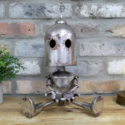 Silver Sitting Robot Bobblehead Ornament