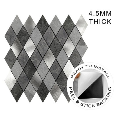 Silver Slate Diamond Pattern Peel and Stick Aluminum Tile Size:295 x 29 ...