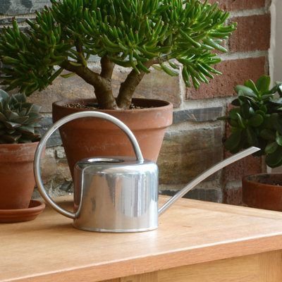 Silver Small 1.1L Indoor Watering Can Metal Galvanised Powder Coated Steel